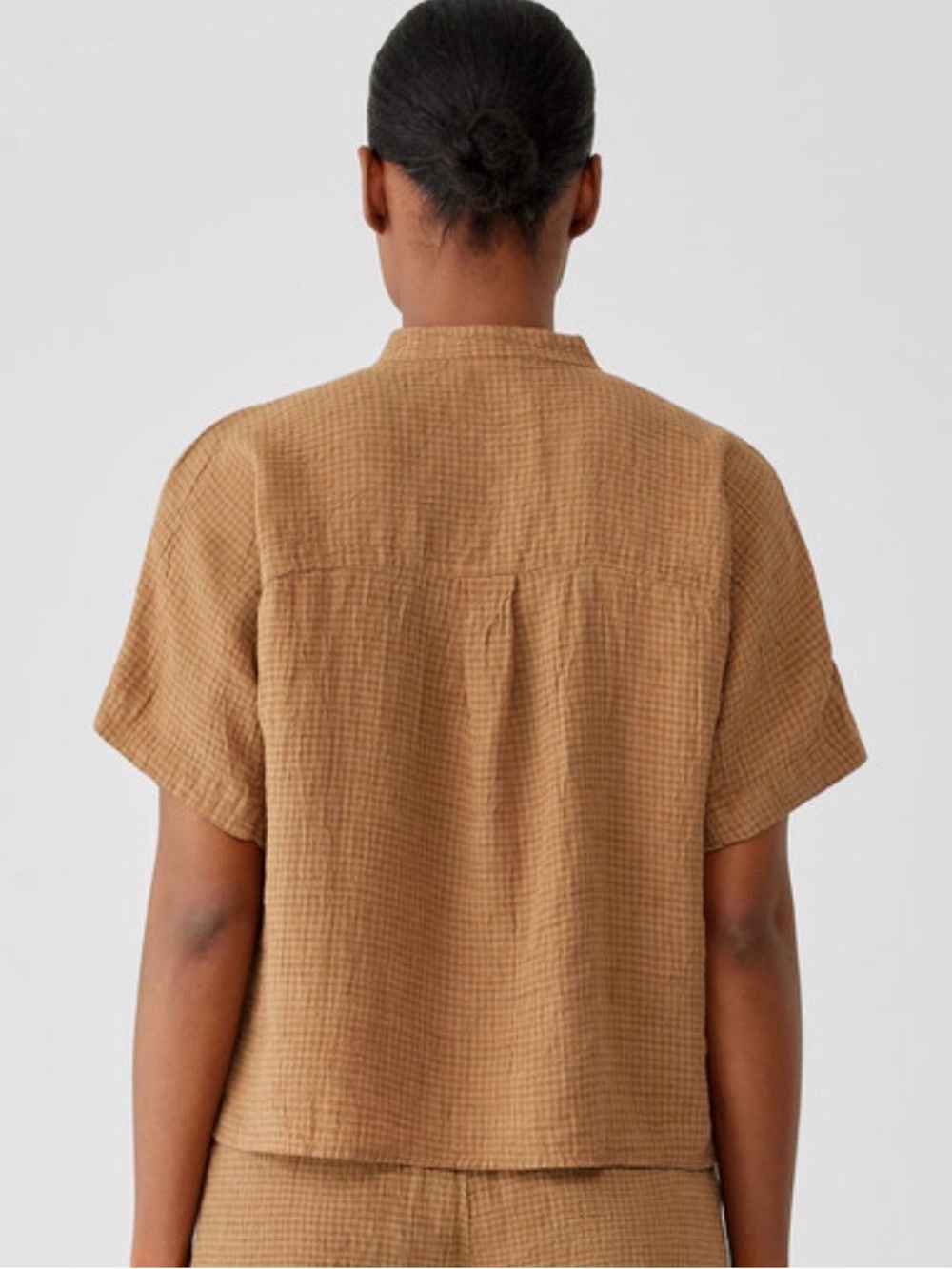 Eileen Fisher Casual Short-Sleeve Button Front Top - Chestnut/Tan Size:XL - Picture 2 of 9